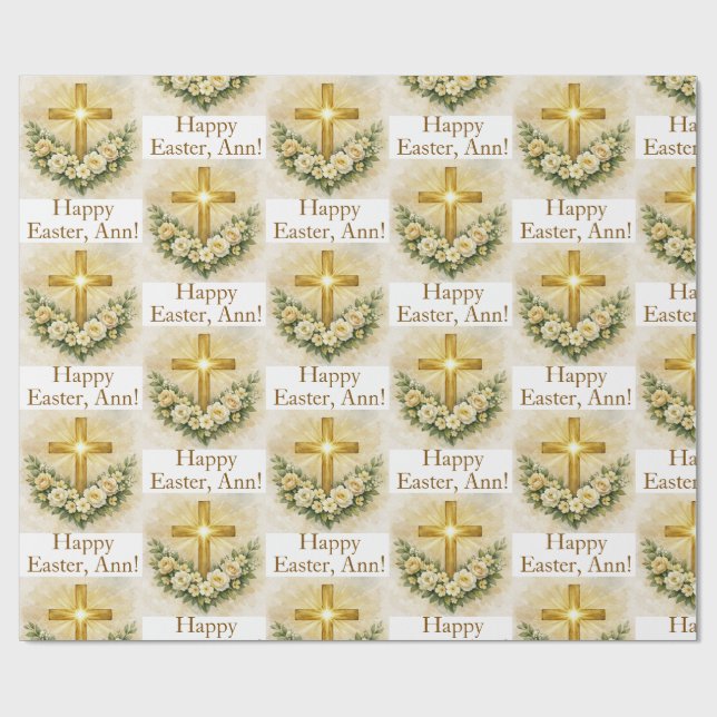 Easter Personalized Christian Cross Wrapping Paper Geschenkpapier (Flach)