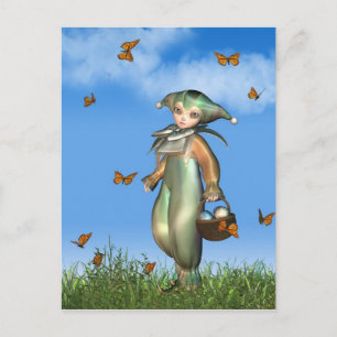 Easter Pierrot Clown Doll with Butterflies Feiertagspostkarte