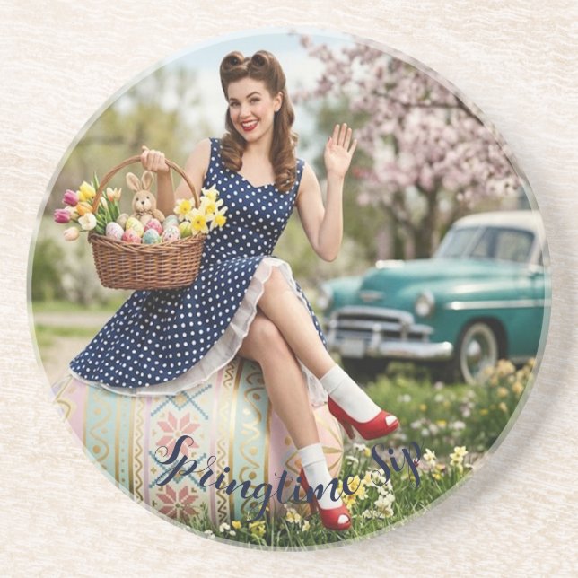 Easter Pin-Up Coaster | Vintage Gloss Getränkeuntersetzer (Vorne)