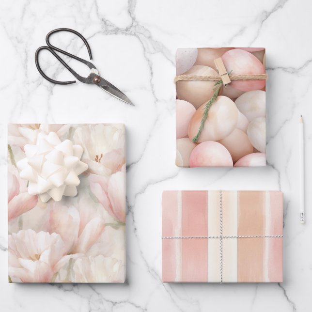 Easter Pink Peach Floral Birthday   Geschenkpapier Set (Vorderseite)