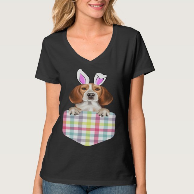 Easter Plaid Beagle Bunny Dog In Pocket T-Shirt (Vorderseite)
