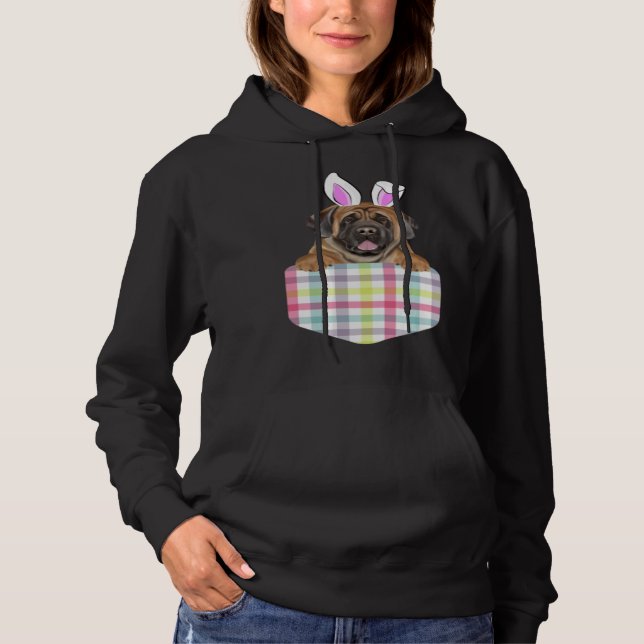 Easter Plaid Mastiff Bunny Dog In Pocket Hoodie (Vorderseite)