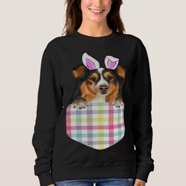 Easter Plaid Shetland Sheepdog Bunny Dog In Pocket Sweatshirt (Vorderseite)