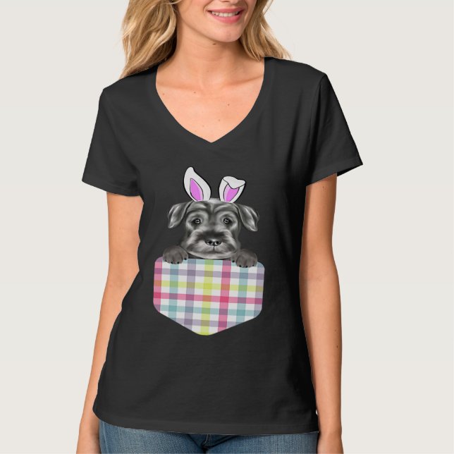 Easter Plaid Standard Schnauzer Bunny Dog In Pocke T-Shirt (Vorderseite)