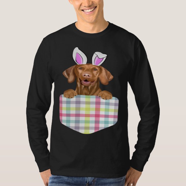 Easter Plaid Vizsla Bunny Dog In Pocket T-Shirt (Vorderseite)