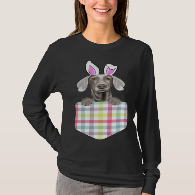 Easter Plaid Weimaraner Bunny Dog In Pocket T-Shirt (Vorderseite)