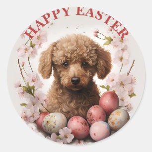 Easter Poodle Schokolade Eier und Blume - Runder Aufkleber