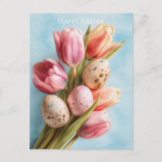 Easter Postcard with Flowers and Easter Eggs Postkarte (Vorderseite)