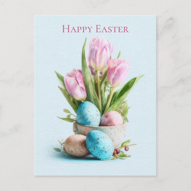 Easter Postcard with Flowers and Easter Eggs Postkarte (Vorderseite)