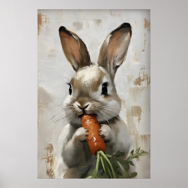 Easter Rabbit Carrot Print, Spring Bunny Poster (Vorne)