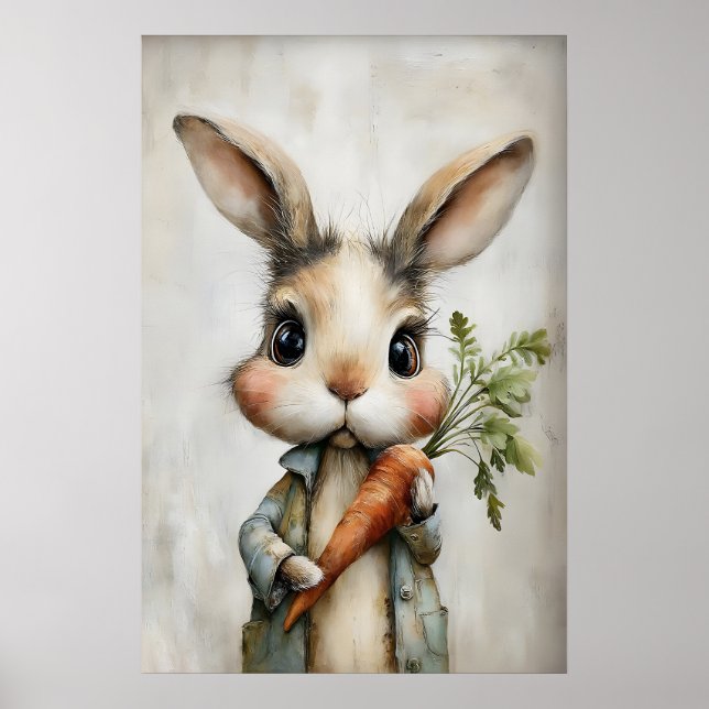 Easter Rabbit Carrot Print, Spring Bunny Poster (Vorne)