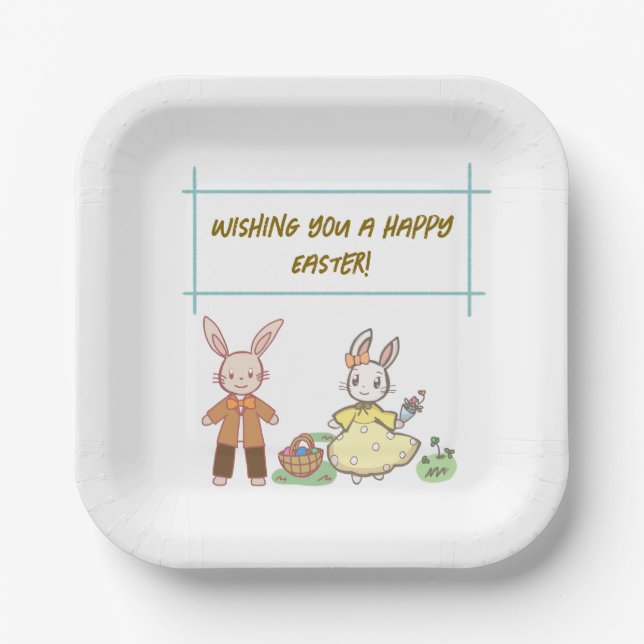 Easter rabbit in light colors.淡い色のうさぎペーパープレート pappteller (Vorderseite)