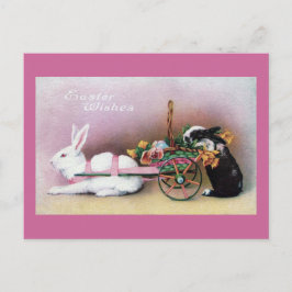 Easter Rabbit Pulling Flower Cart Feiertagspostkarte