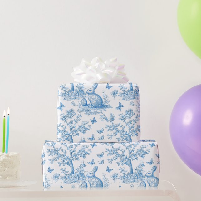 Easter-rabbit-toile-de-jouy pattern geschenkpapier (Partygeschenke)