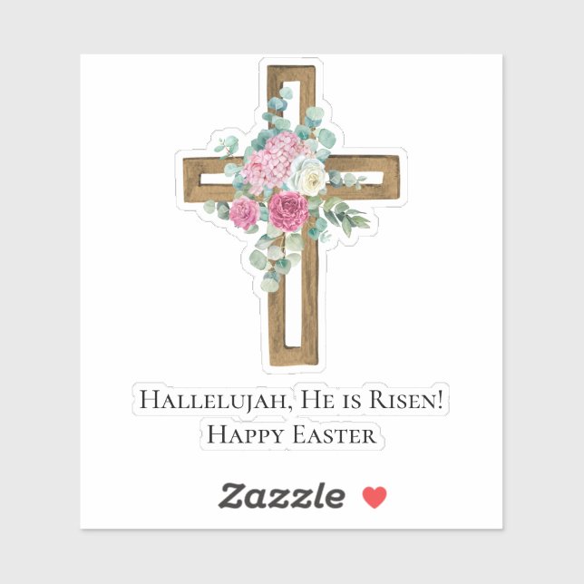 Easter Religious He is Risen Wood Cross Floral Aufkleber (Blatt)