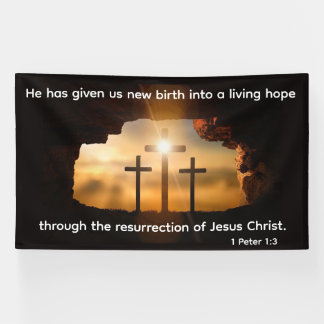 Easter Resurrection Scene with Three Crosses Banner
