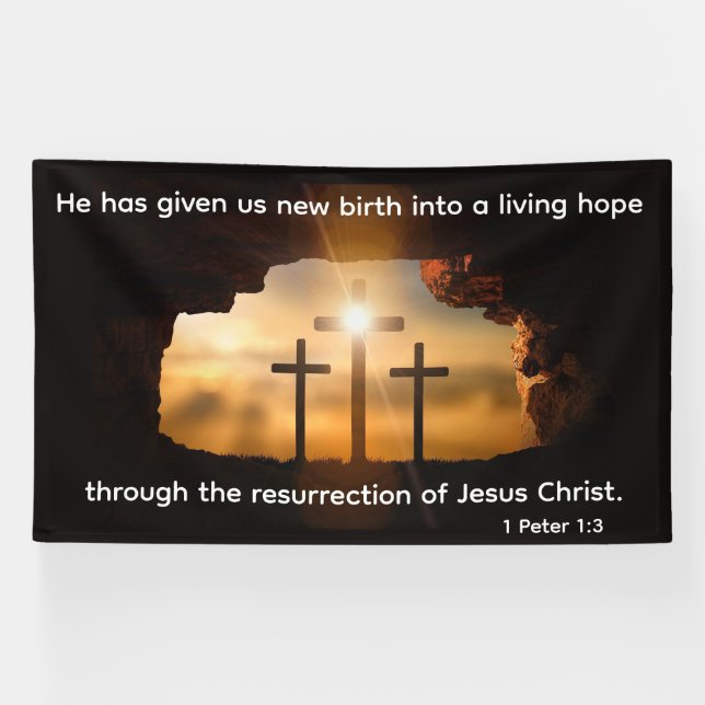 Easter Resurrection Scene with Three Crosses  Banner (Horizontal)