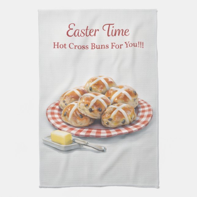 Easter Tea Towel | Hot Cross Buns Kitchen Gift Geschirrtuch (Vertikal)