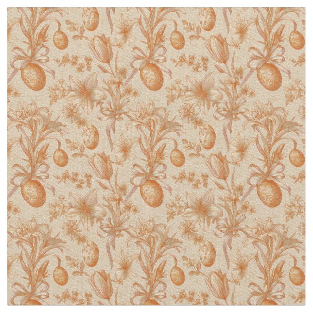 Easter Toile de Jouy Eggs and Tulips Pattern Stoff (Nahaufnahme)