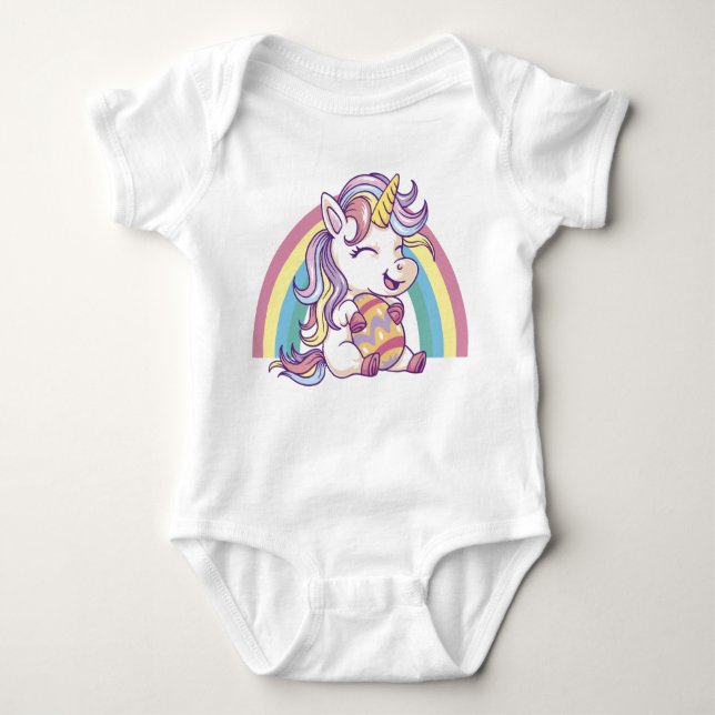 Easter Unicorn with Rainbow Mane Baby Strampler (Vorderseite)