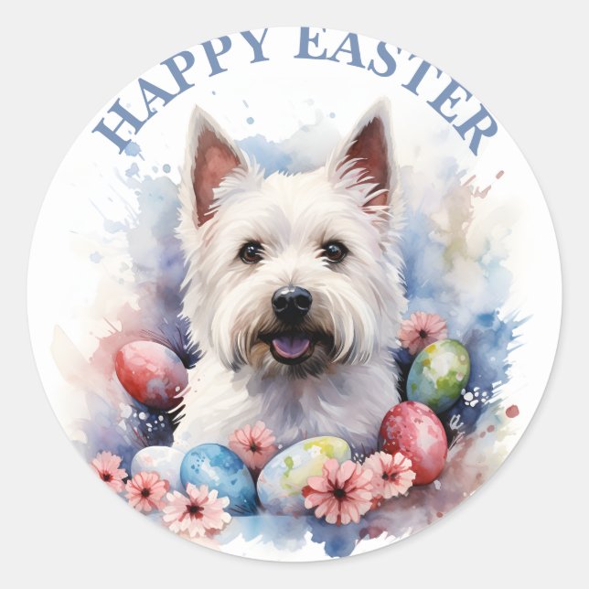 Easter Westie Schokolade Eier und Blume - Runder Aufkleber (Vorderseite)