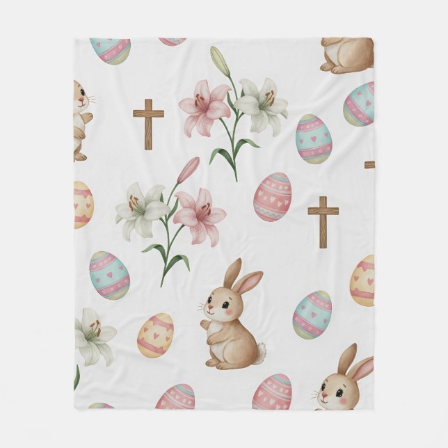 Easter Whimsy – Seamless Bunny & Lily Pattern Fleecedecke (Vorderseite)