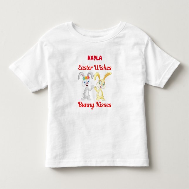 "EASTER WISHER, BUNNY KISSES" PERSONALISIERT KLEINKIND T-SHIRT (Vorderseite)