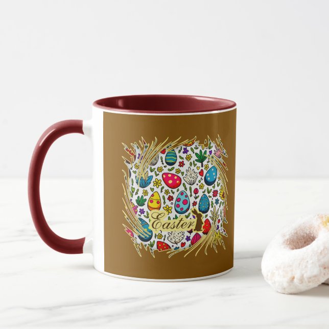 Easter Wreath – Spring Bunny Decoration caneca Tasse (Mit Donut)