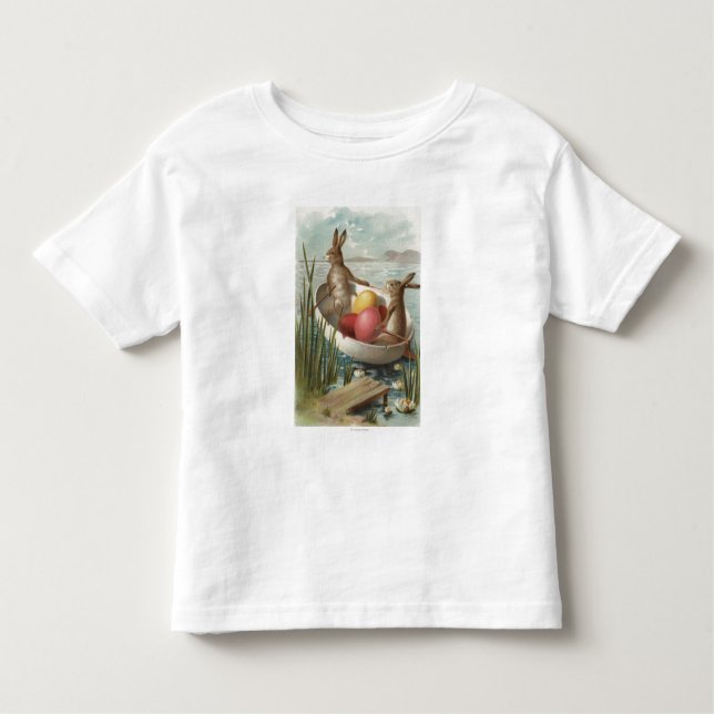 EasterBunnies in einem Boot mit farbigen Eiern Kleinkind T-shirt (Vorderseite)