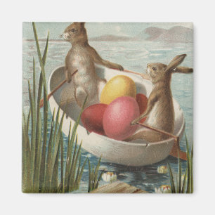 EasterBunnies in einem Boot mit farbigen Eiern Magnet