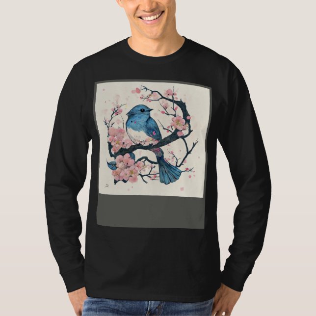 Eastern Blue Bird and Sakura Blossom Branch T-Shirt (Vorderseite)