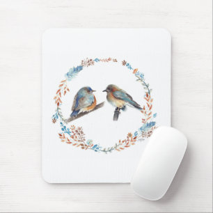 Eastern Bluebird Couple Floral Wreath Mousepad