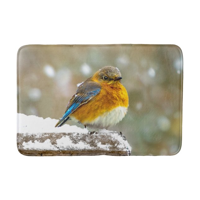 Eastern Bluebird in Snow - Original Foto Badematte (Vorderseite)