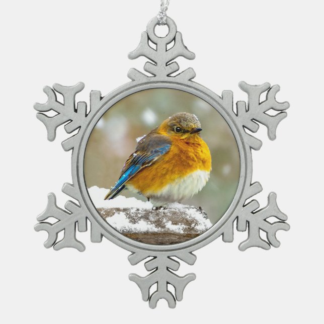 Eastern Bluebird in Snow - Original Foto Schneeflocken Zinn-Ornament (Vorderseite)