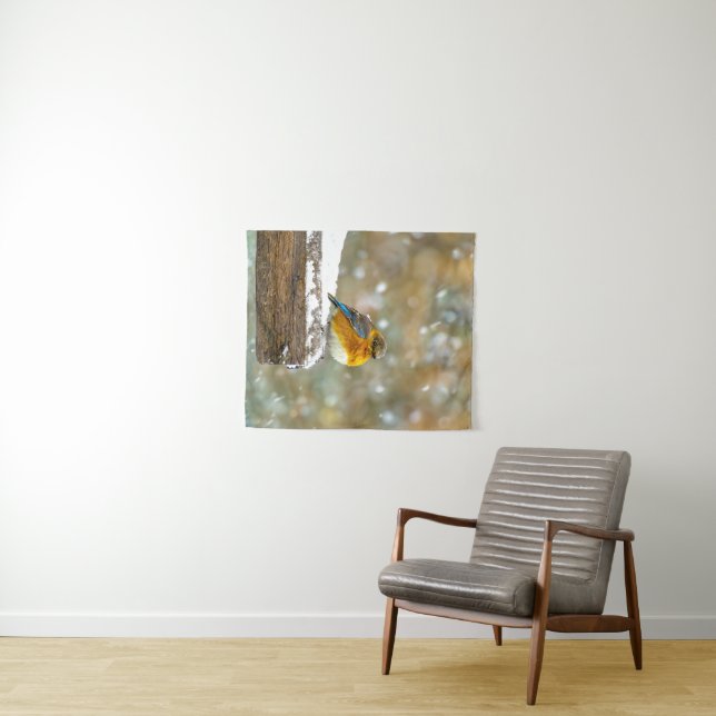 Eastern Bluebird in Snow - Original Foto Wandteppich (Beispiel (Horizontal))