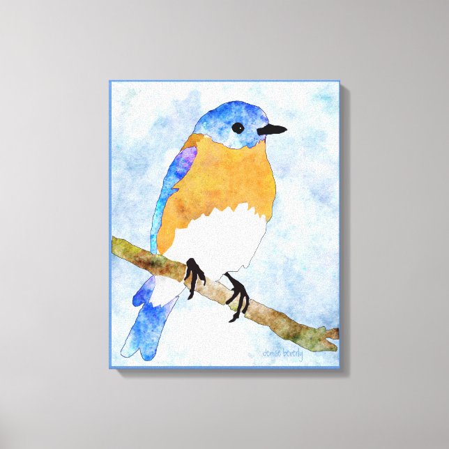 Eastern Bluebird - männlich - Aquarellfarben-Leinw Leinwanddruck (Vorderseite)