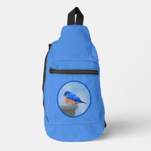 Eastern Bluebird über Birdbath Original Bird Art Crossbody Bag