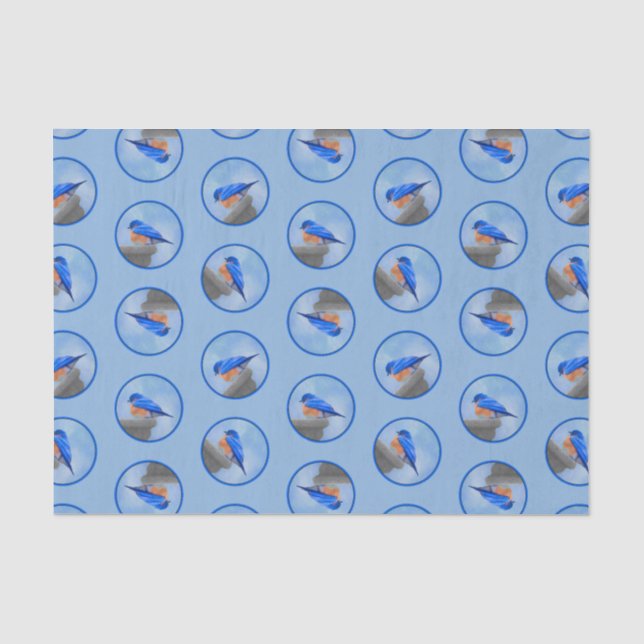 Eastern Bluebird über Birdbath Original Bird Art Seidenpapier (Vorderseite)