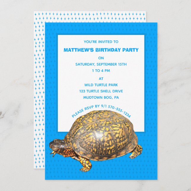 Eastern Box Turtle Foto Custom Birthday Party Einladung (Vorne/Hinten)