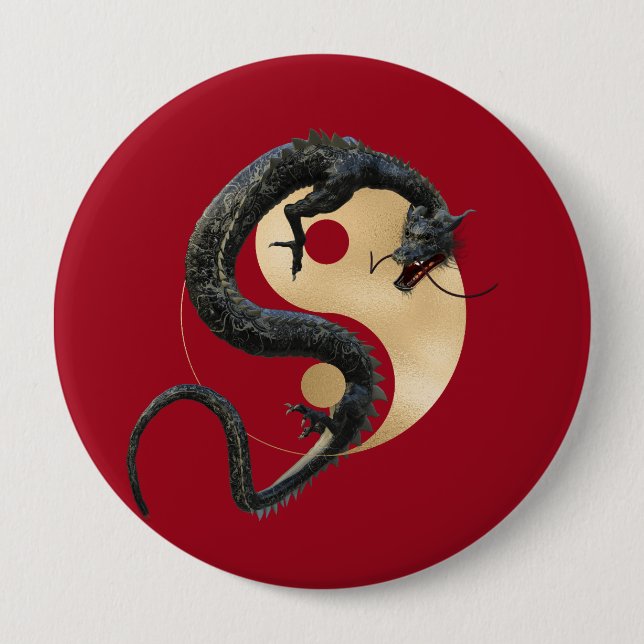 Eastern Chinese Dragon Yin Yang Button (Vorderseite)