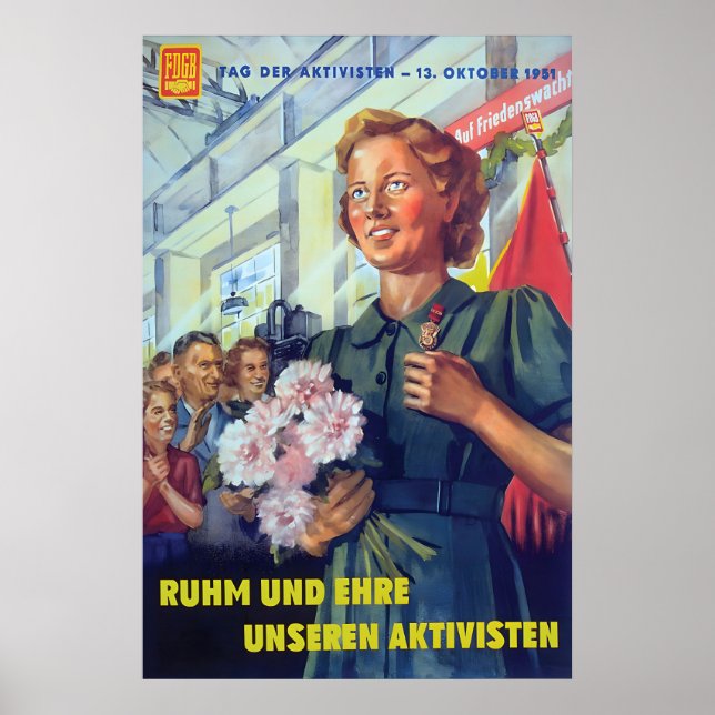 Eastern Germany Propaganda Poster FDGB glory and (Vorne)