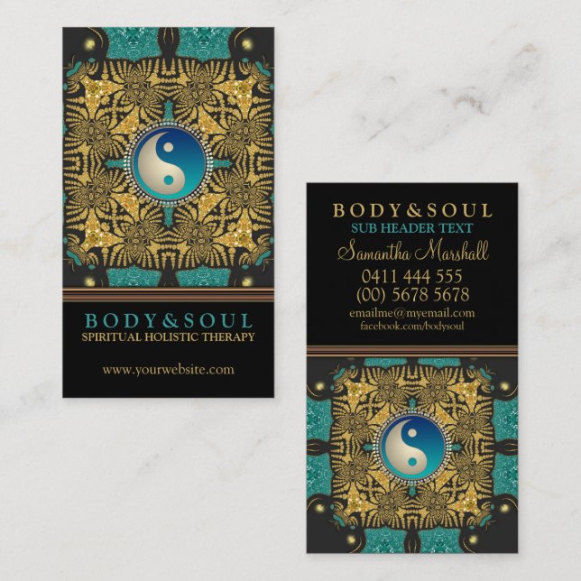 Eastern Gold Batik New Age Yin Yang Business Cards Visitenkarte (Vorne/Hinten)