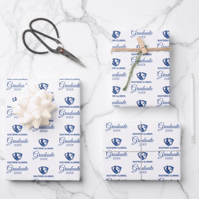 Eastern Illinois Panthers Kopf- und Wordmark-Logo Geschenkpapier Set (Vorderseite)