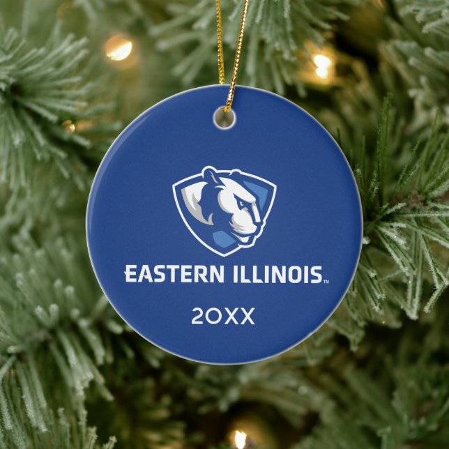 Eastern Illinois Panthers Kopf- und Wordmark-Logo Keramik Ornament (Baum)