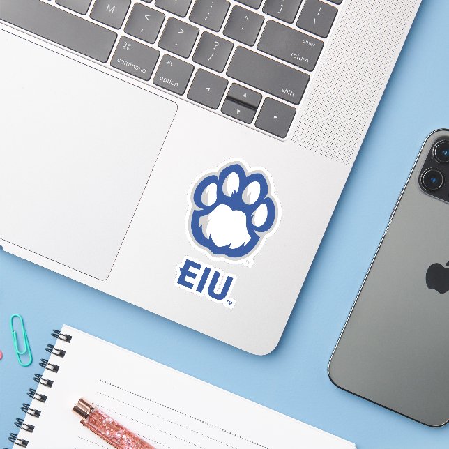 Eastern Illinois Panthers Paw Print & EIU Aufkleber (Laptop mit iPhone)
