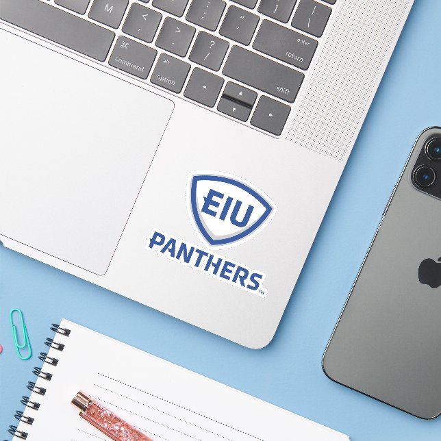 Eastern Illinois Panthers Schild & Wordmark-Logo Aufkleber (Laptop mit iPhone)
