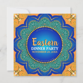 Eastern Spice Orange Royal Blue Gold Dinner Party Einladung