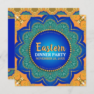Eastern Spice Orange Royal Blue Gold Dinner Party Einladung