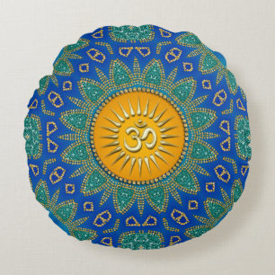 Eastern Sun Royal Blue Aquamarin OM Meditation Rundes Kissen