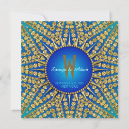 Eastern Sun Royal Blue Gold Sparkle Wedding Einladung